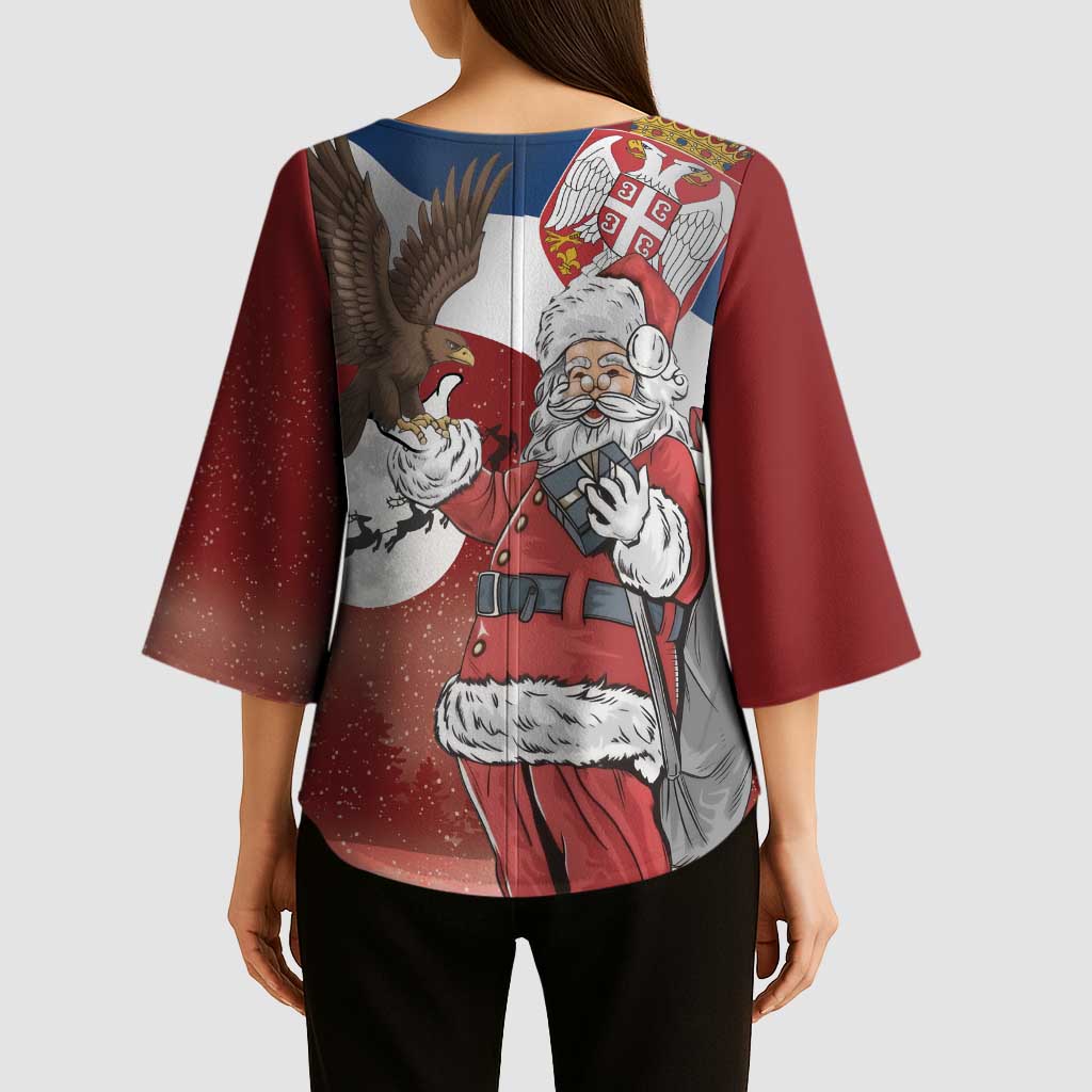 Serbia Santa Christmas Kimono Sleeve Blouse Christmas Serbian Eagle Flag Style - Wonder Print Shop