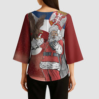 Serbia Santa Christmas Kimono Sleeve Blouse Christmas Serbian Eagle Flag Style - Wonder Print Shop