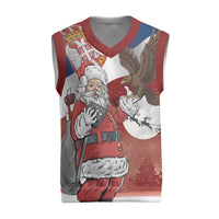 Serbia Santa Christmas Knitted V-Neck Vest Christmas Serbian Eagle Flag Style - Wonder Print Shop