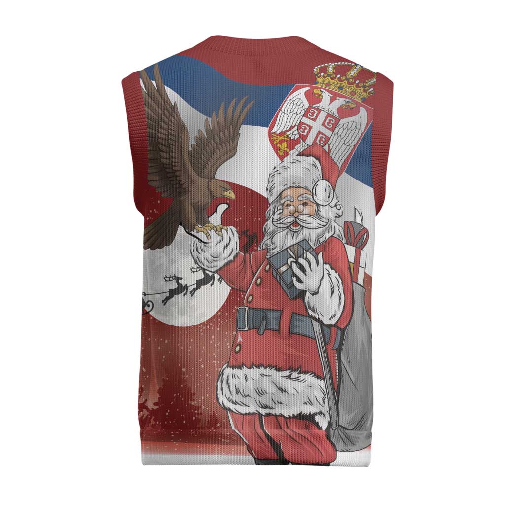 Serbia Santa Christmas Knitted V-Neck Vest Christmas Serbian Eagle Flag Style - Wonder Print Shop