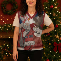 Serbia Santa Christmas Knitted V-Neck Vest Christmas Serbian Eagle Flag Style - Wonder Print Shop