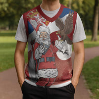 Serbia Santa Christmas Knitted V-Neck Vest Christmas Serbian Eagle Flag Style - Wonder Print Shop