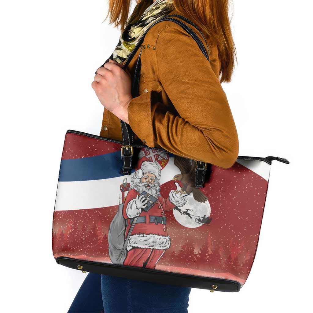 Serbia Santa Christmas Leather Tote Bag Christmas Serbian Eagle Flag Style - Wonder Print Shop