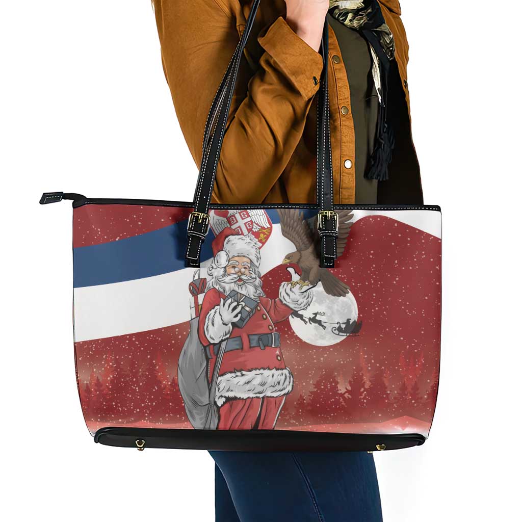 Serbia Santa Christmas Leather Tote Bag Christmas Serbian Eagle Flag Style - Wonder Print Shop