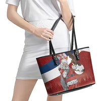 Serbia Santa Christmas Leather Tote Bag Christmas Serbian Eagle Flag Style - Wonder Print Shop