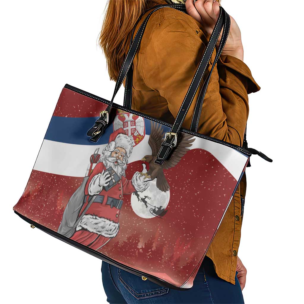 Serbia Santa Christmas Leather Tote Bag Christmas Serbian Eagle Flag Style - Wonder Print Shop