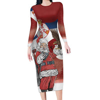 Serbia Santa Christmas Long Sleeve Bodycon Dress Christmas Serbian Eagle Flag Style - Wonder Print Shop