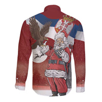 Serbia Santa Christmas Long Sleeve Button Shirt Christmas Serbian Eagle Flag Style - Wonder Print Shop