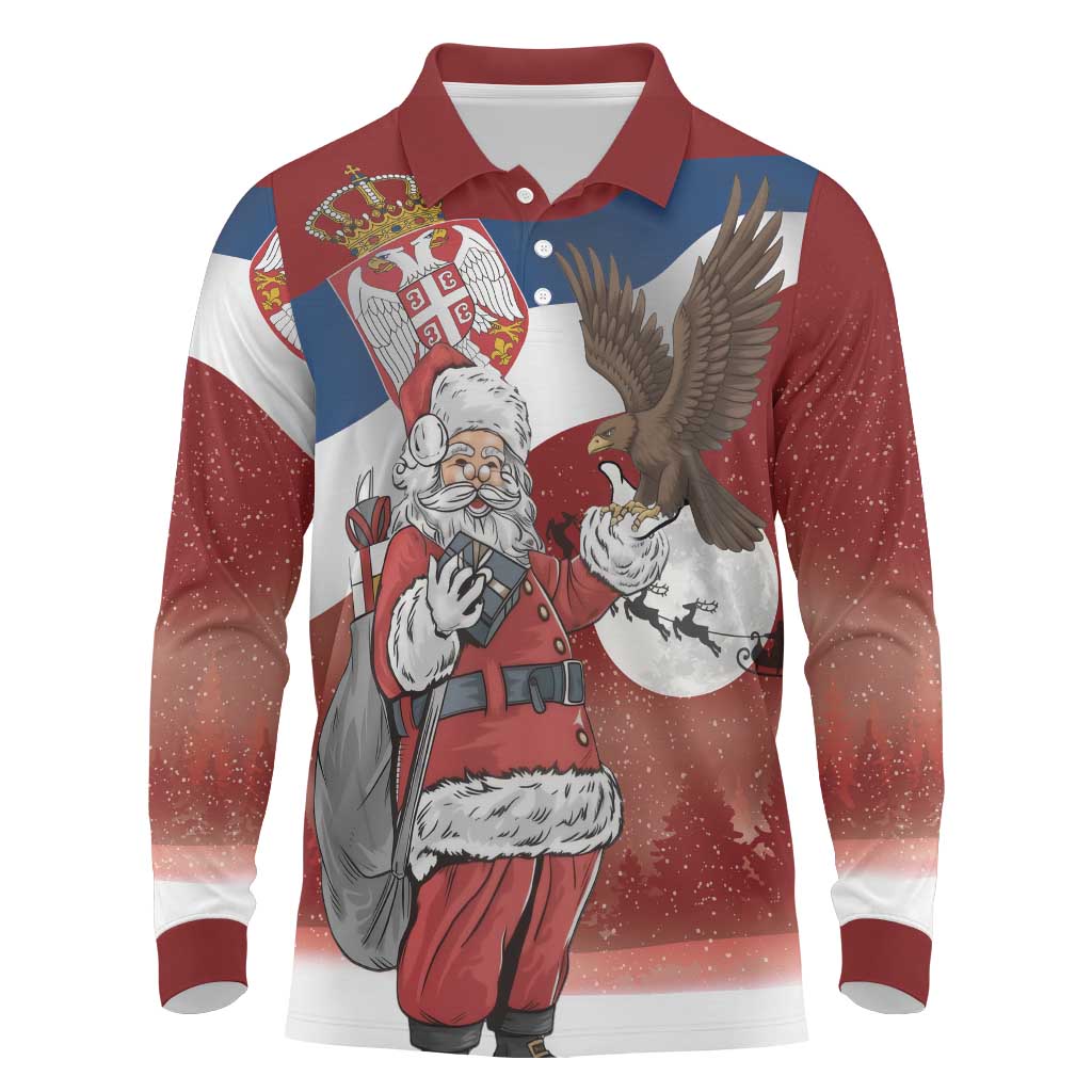 Serbia Santa Christmas Long Sleeve Polo Shirt Christmas Serbian Eagle Flag Style - Wonder Print Shop