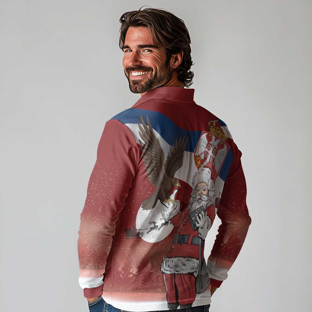 Serbia Santa Christmas Long Sleeve Polo Shirt Christmas Serbian Eagle Flag Style - Wonder Print Shop