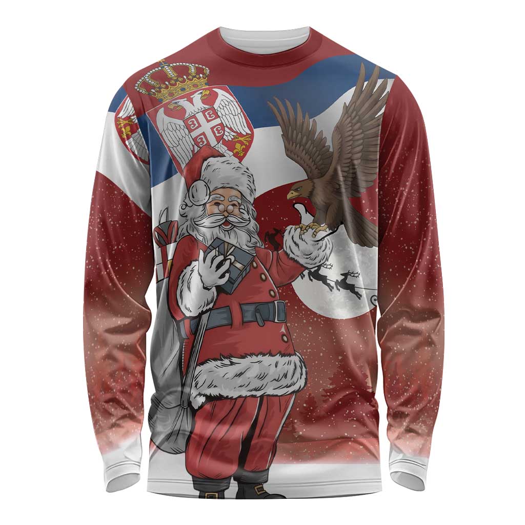 Serbia Santa Christmas Long Sleeve Shirt Christmas Serbian Eagle Flag Style - Wonder Print Shop