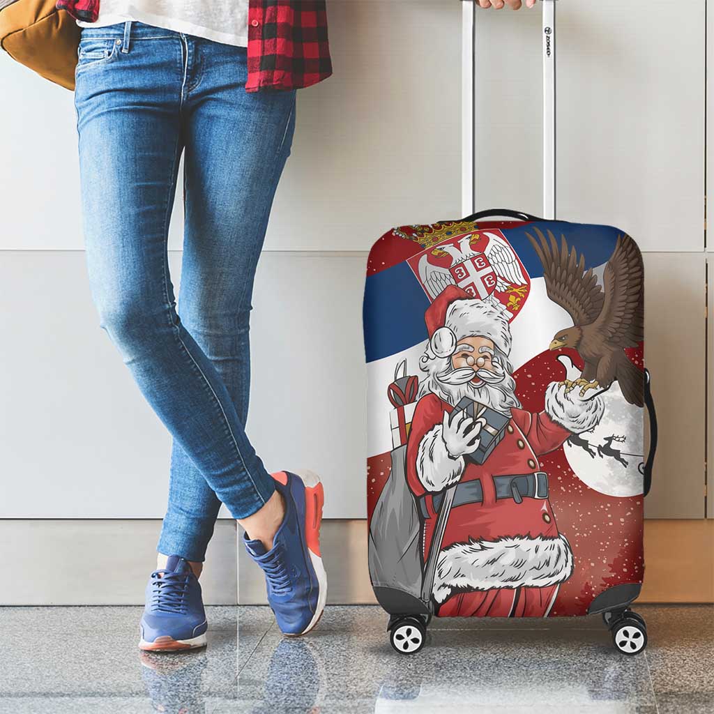Serbia Santa Christmas Luggage Cover Christmas Serbian Eagle Flag Style - Wonder Print Shop
