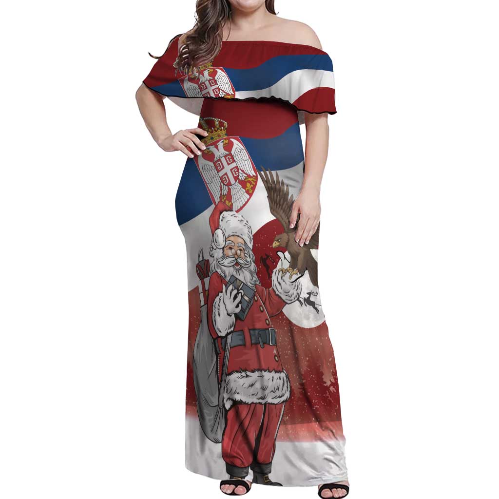 Serbia Santa Christmas Off Shoulder Maxi Dress Christmas Serbian Eagle Flag Style - Wonder Print Shop