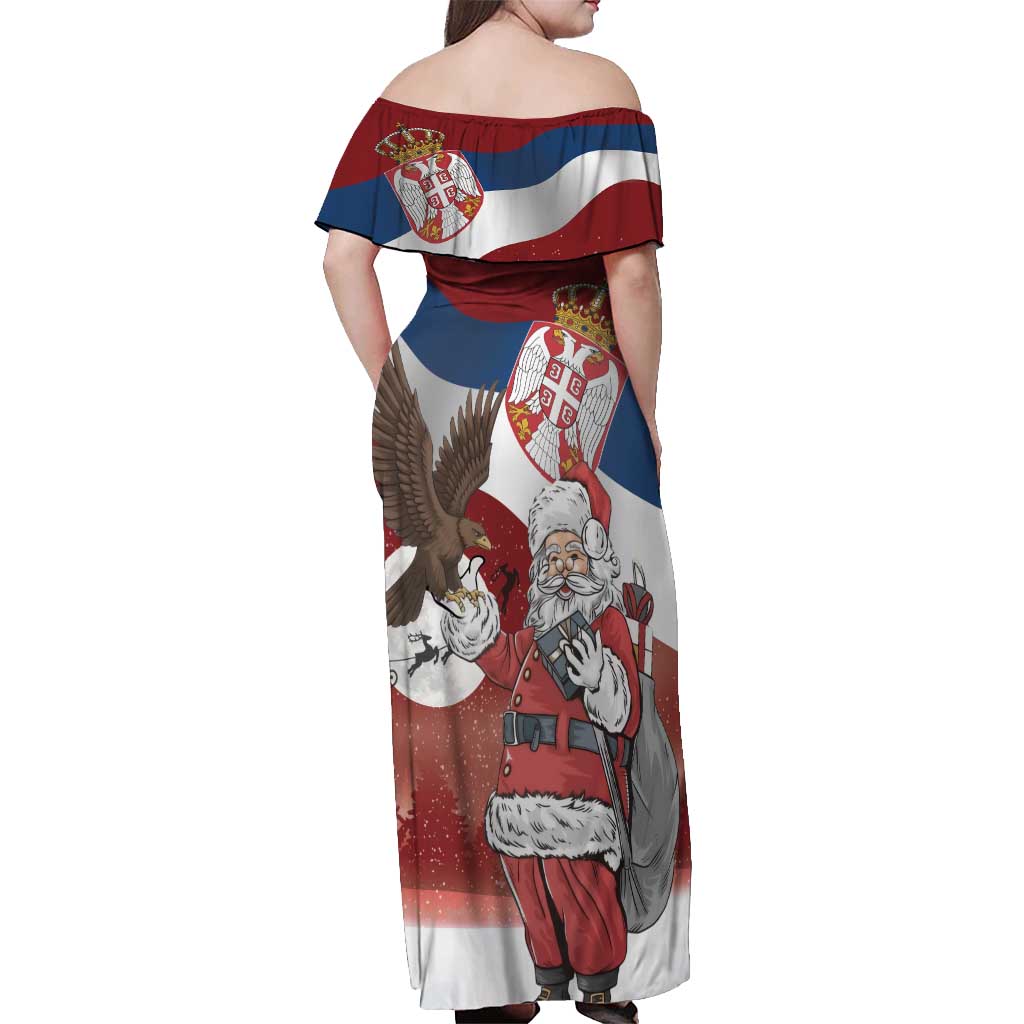 Serbia Santa Christmas Off Shoulder Maxi Dress Christmas Serbian Eagle Flag Style - Wonder Print Shop