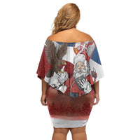 Serbia Santa Christmas Off Shoulder Short Dress Christmas Serbian Eagle Flag Style - Wonder Print Shop