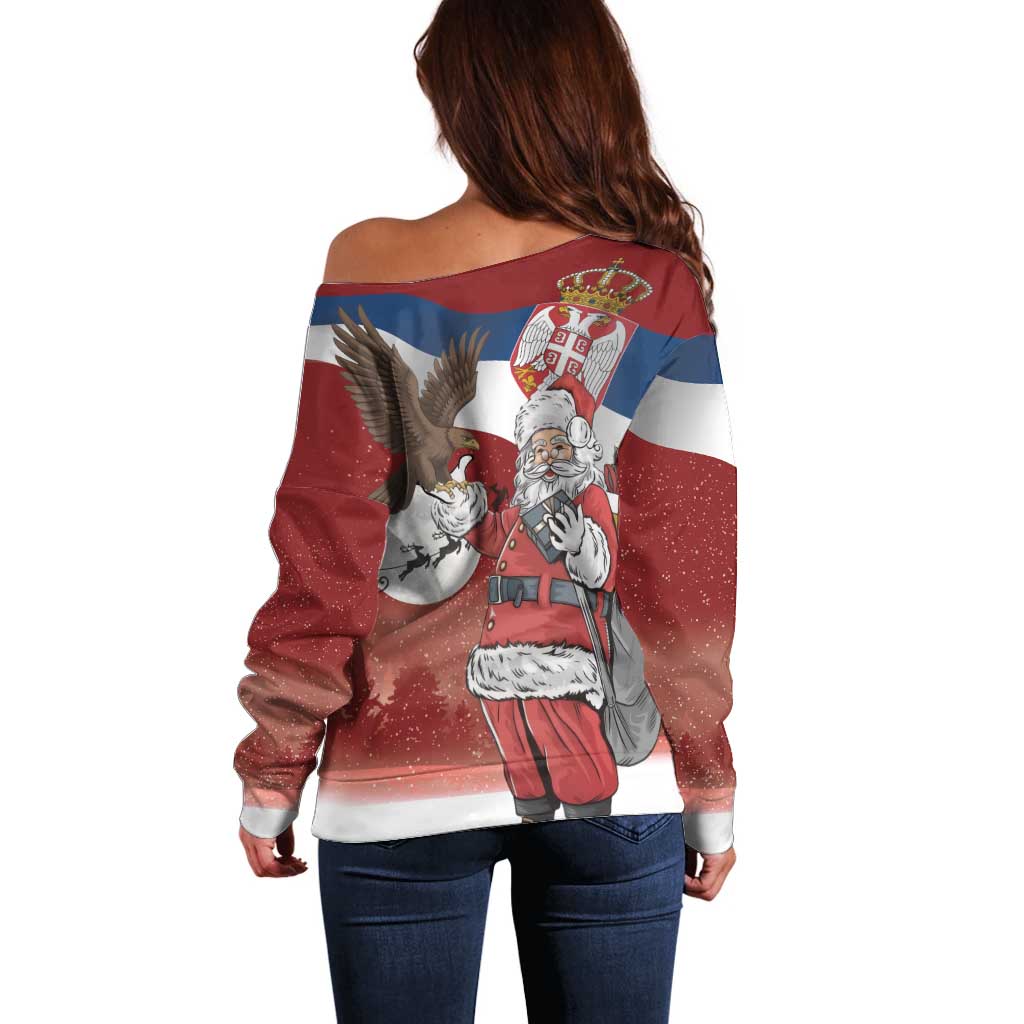 Serbia Santa Christmas Off Shoulder Sweater Christmas Serbian Eagle Flag Style - Wonder Print Shop
