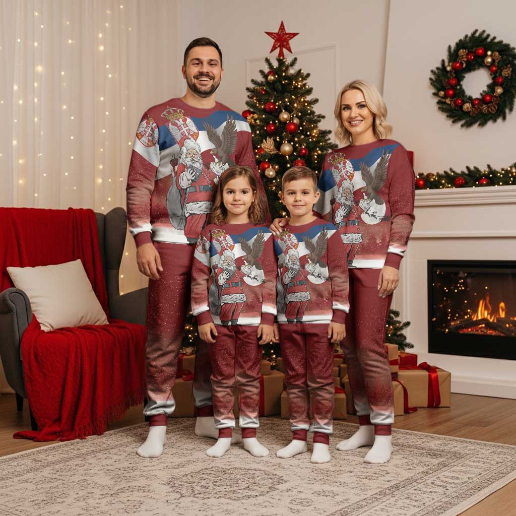 Serbia Santa Christmas Pajama Set Christmas Serbian Eagle Flag Style - Wonder Print Shop