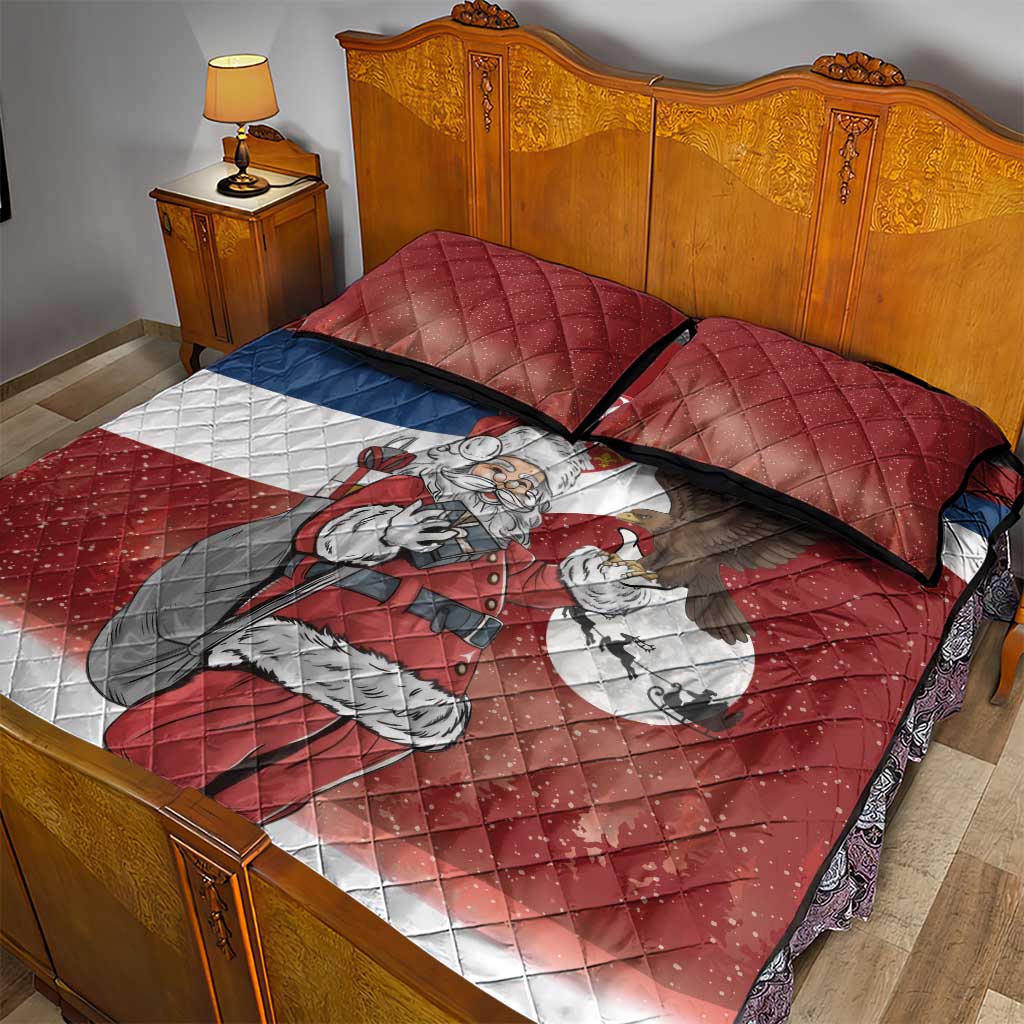 Serbia Santa Christmas Quilt Bed Set Christmas Serbian Eagle Flag Style - Wonder Print Shop