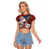 Serbia Santa Christmas Raglan Cropped T Shirt Christmas Serbian Eagle Flag Style - Wonder Print Shop