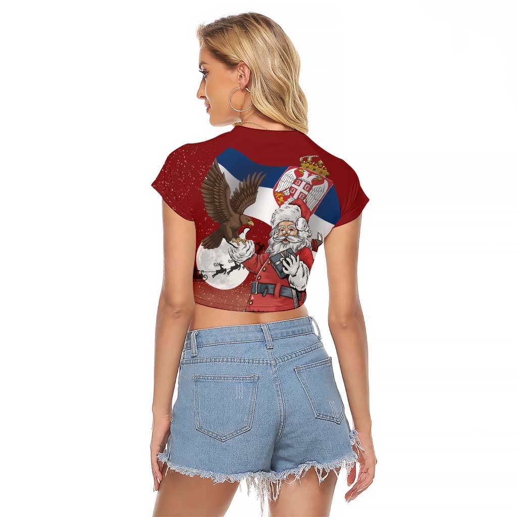 Serbia Santa Christmas Raglan Cropped T Shirt Christmas Serbian Eagle Flag Style - Wonder Print Shop