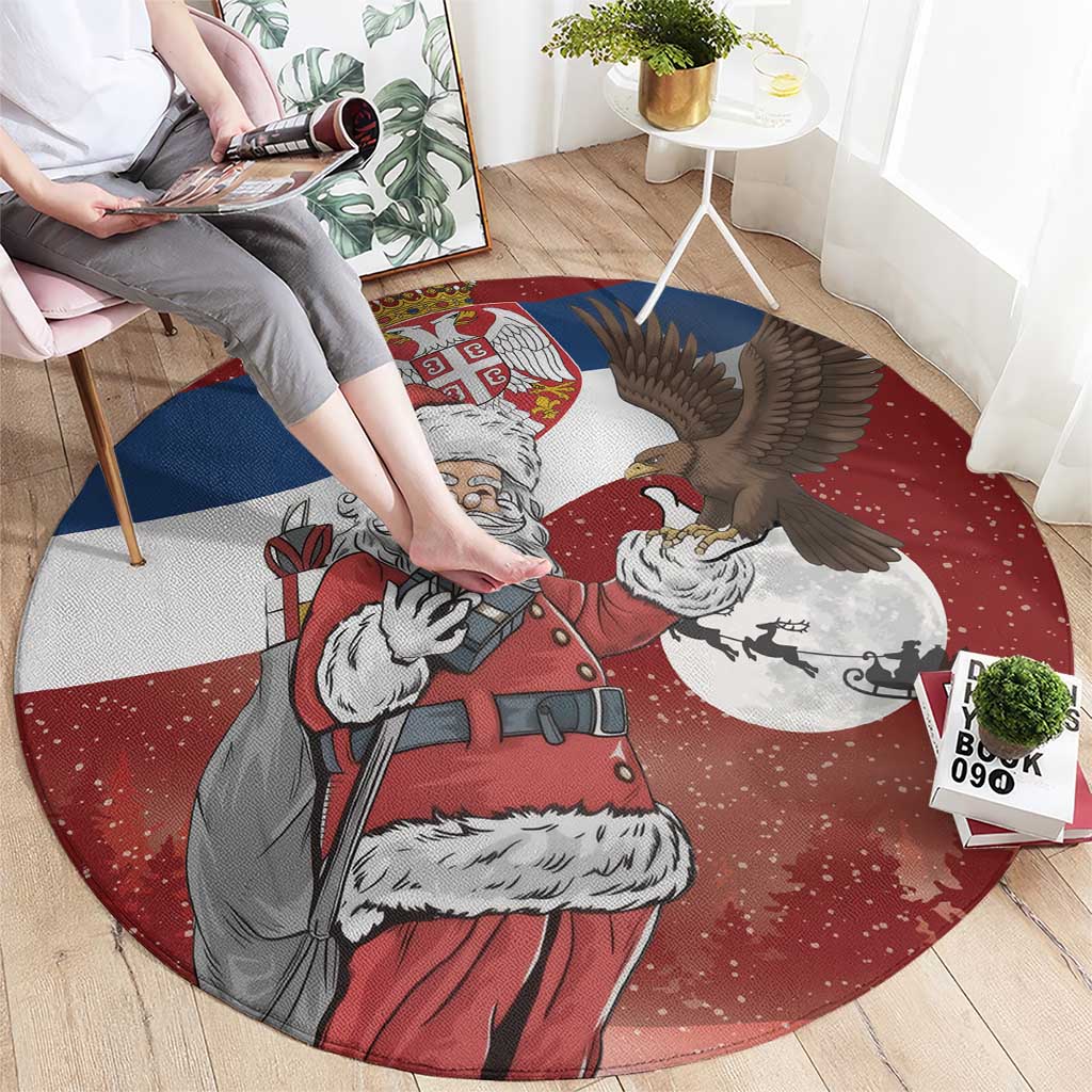 Serbia Santa Christmas Round Carpet Christmas Serbian Eagle Flag Style - Wonder Print Shop