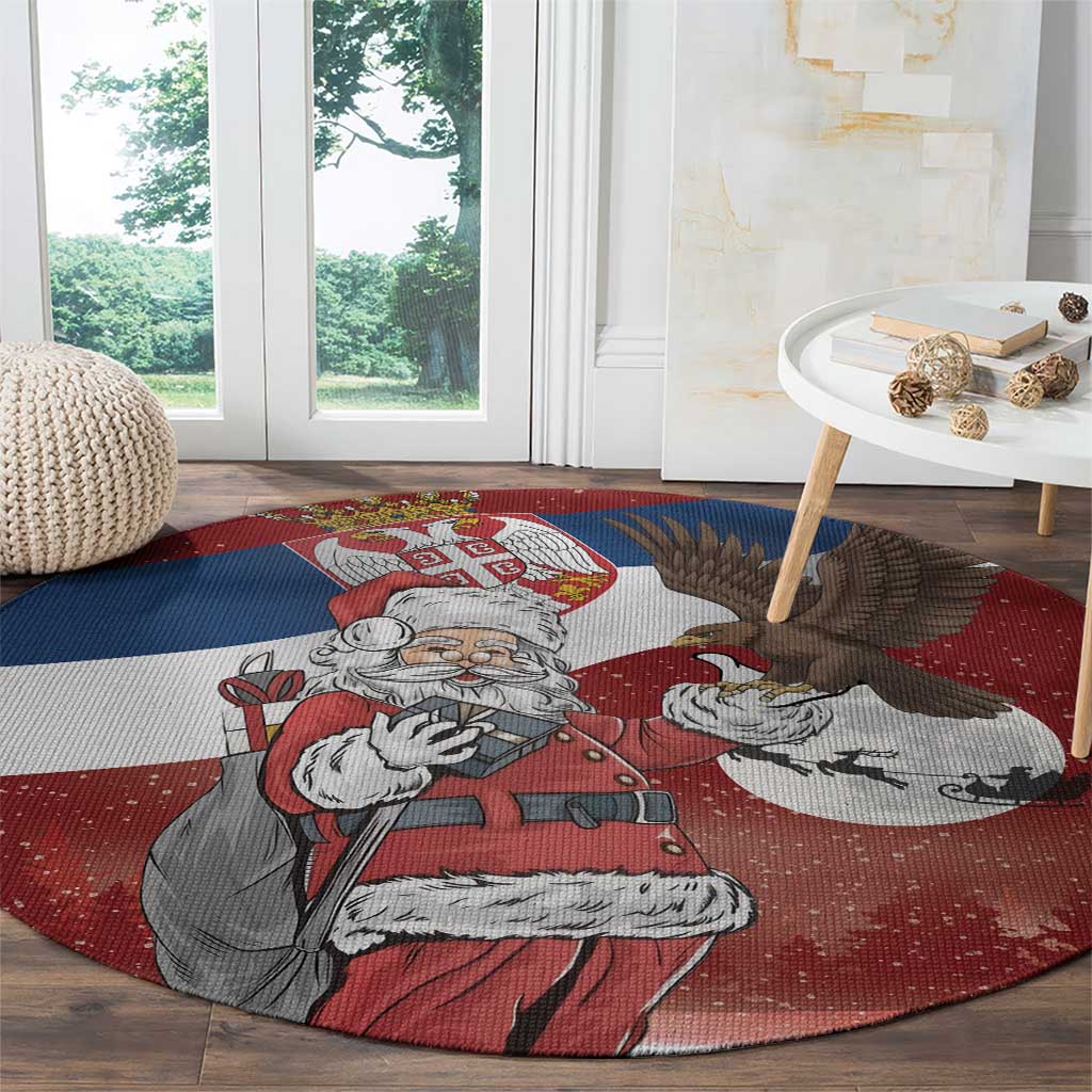 Serbia Santa Christmas Round Carpet Christmas Serbian Eagle Flag Style - Wonder Print Shop