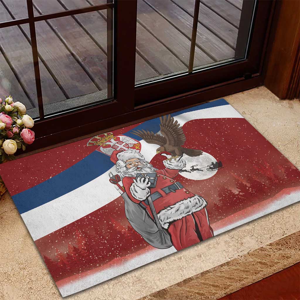 Serbia Santa Christmas Rubber Doormat Christmas Serbian Eagle Flag Style - Wonder Print Shop