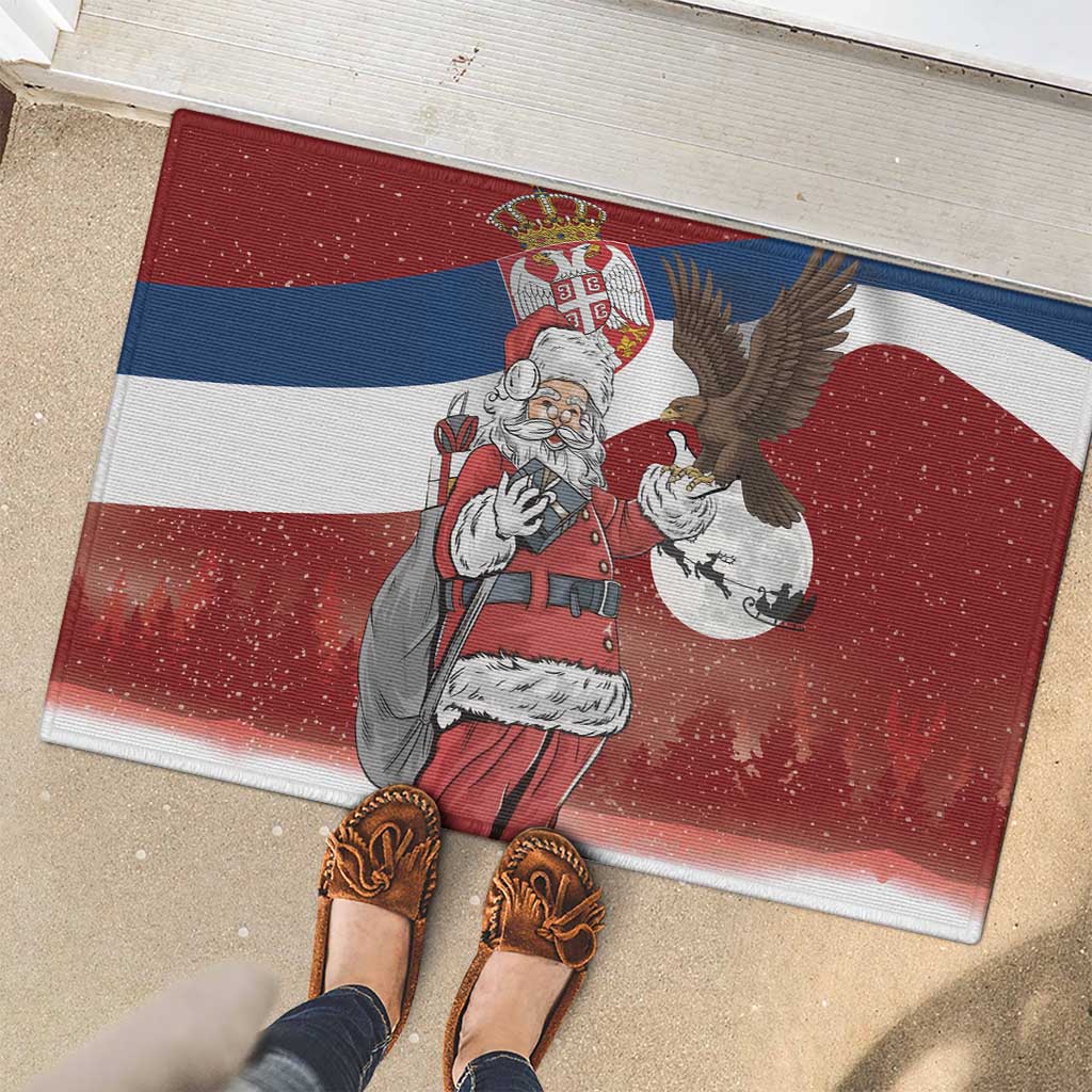 Serbia Santa Christmas Rubber Doormat Christmas Serbian Eagle Flag Style - Wonder Print Shop