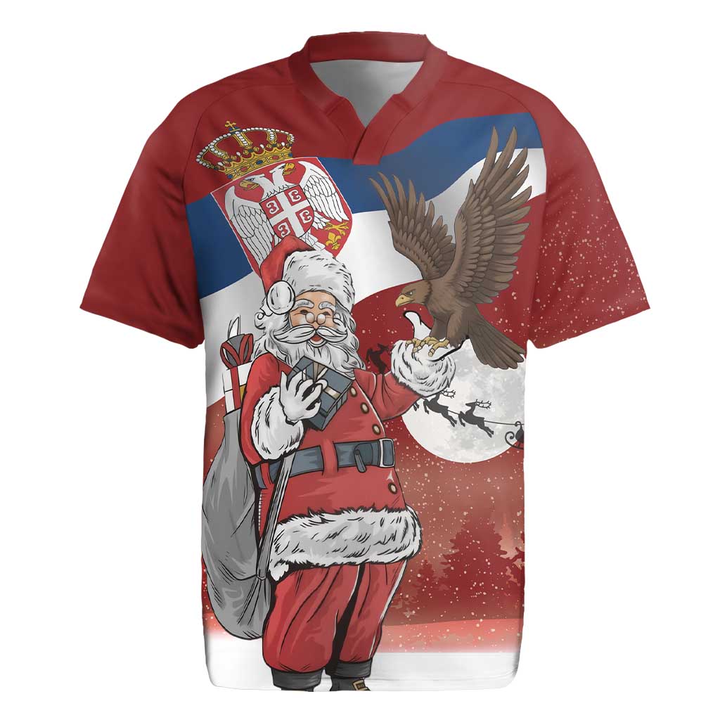 Serbia Santa Christmas Rugby Jersey Christmas Serbian Eagle Flag Style - Wonder Print Shop