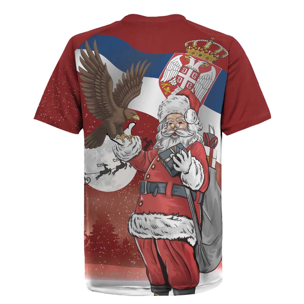Serbia Santa Christmas Rugby Jersey Christmas Serbian Eagle Flag Style - Wonder Print Shop