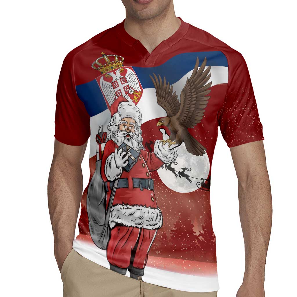 Serbia Santa Christmas Rugby Jersey Christmas Serbian Eagle Flag Style - Wonder Print Shop