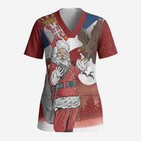 Serbia Santa Christmas Scrub Top Christmas Serbian Eagle Flag Style - Wonder Print Shop