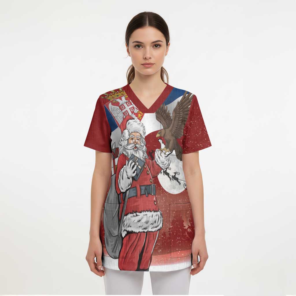 Serbia Santa Christmas Scrub Top Christmas Serbian Eagle Flag Style - Wonder Print Shop
