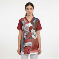Serbia Santa Christmas Scrub Top Christmas Serbian Eagle Flag Style - Wonder Print Shop