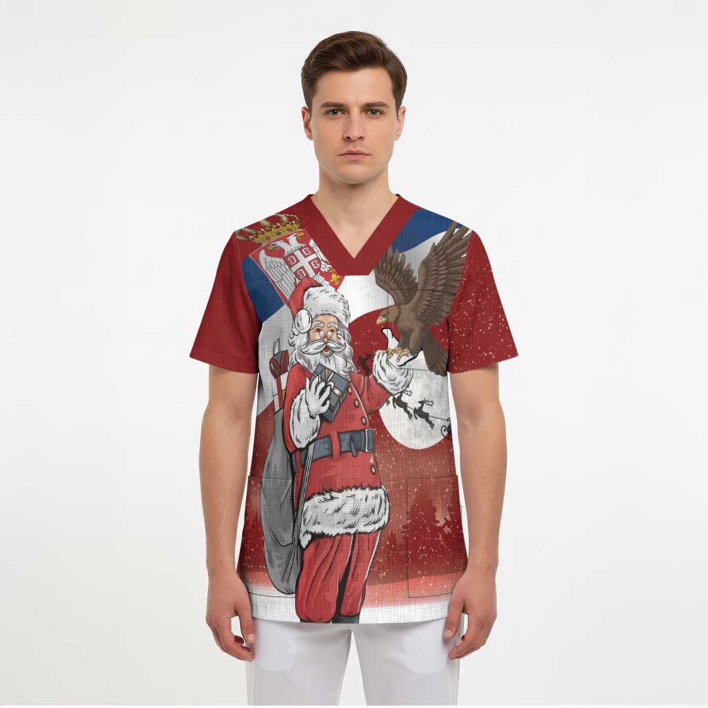 Serbia Santa Christmas Scrub Top Christmas Serbian Eagle Flag Style - Wonder Print Shop
