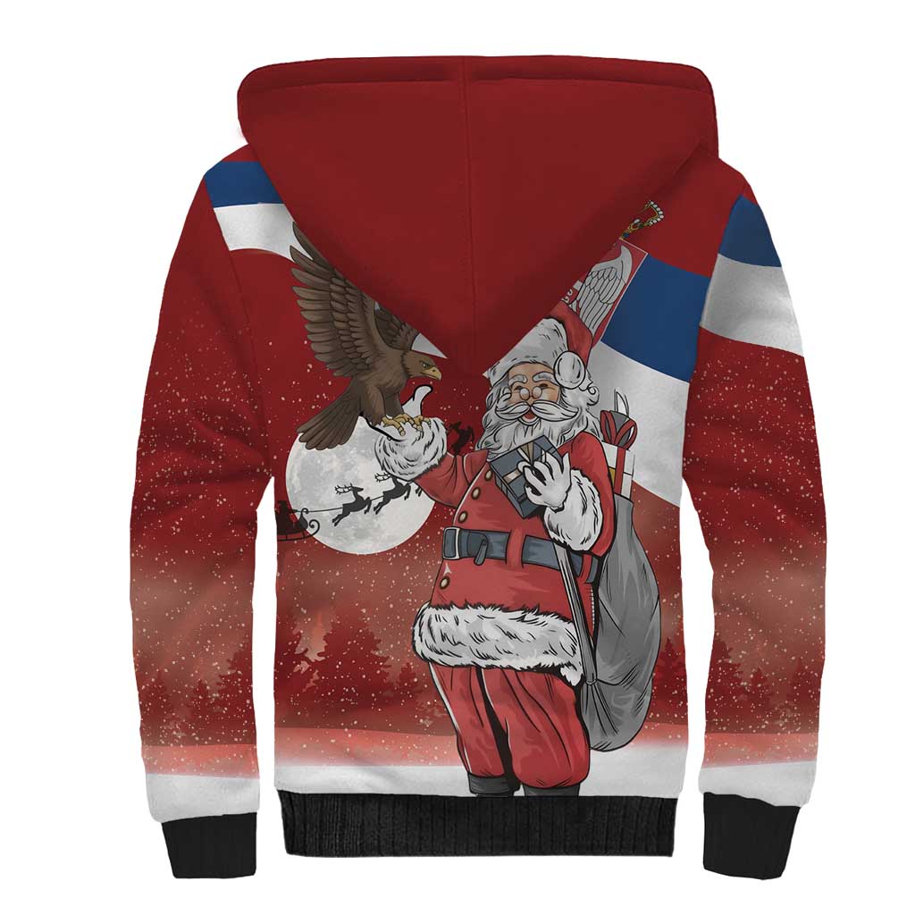 Serbia Santa Christmas Sherpa Hoodie Christmas Serbian Eagle Flag Style - Wonder Print Shop