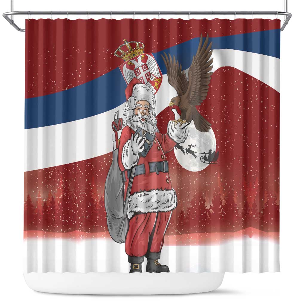Serbia Santa Christmas Shower Curtain Christmas Serbian Eagle Flag Style - Wonder Print Shop