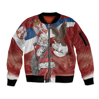 Serbia Santa Christmas Sleeve Zip Bomber Jacket Christmas Serbian Eagle Flag Style - Wonder Print Shop