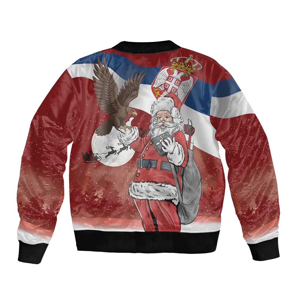 Serbia Santa Christmas Sleeve Zip Bomber Jacket Christmas Serbian Eagle Flag Style - Wonder Print Shop