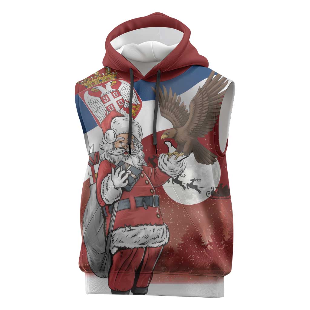 Serbia Santa Christmas Sleeveless Hoodie Christmas Serbian Eagle Flag Style - Wonder Print Shop