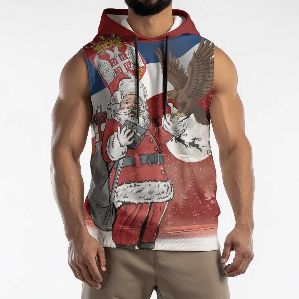 Serbia Santa Christmas Sleeveless Hoodie Christmas Serbian Eagle Flag Style - Wonder Print Shop