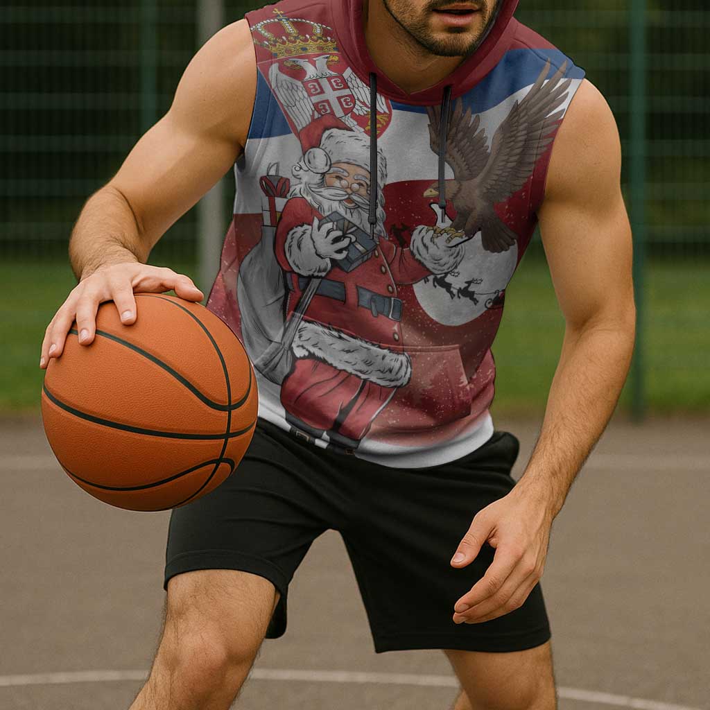 Serbia Santa Christmas Sleeveless Hoodie Christmas Serbian Eagle Flag Style - Wonder Print Shop