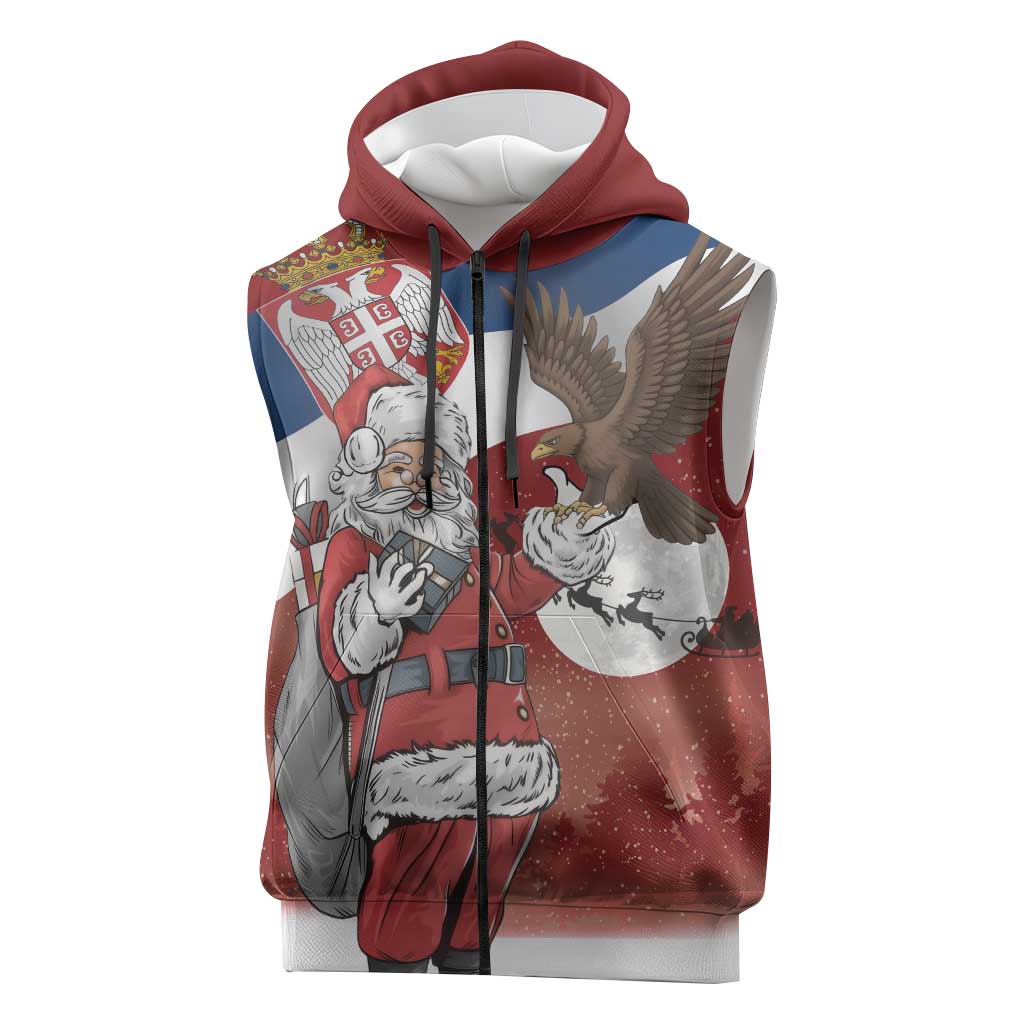 Serbia Santa Christmas Sleeveless Zip Hoodie Christmas Serbian Eagle Flag Style - Wonder Print Shop