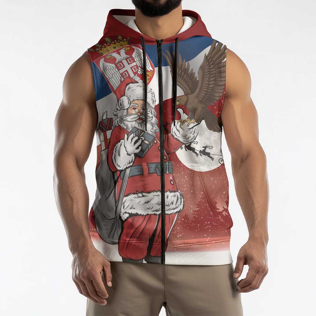 Serbia Santa Christmas Sleeveless Zip Hoodie Christmas Serbian Eagle Flag Style - Wonder Print Shop