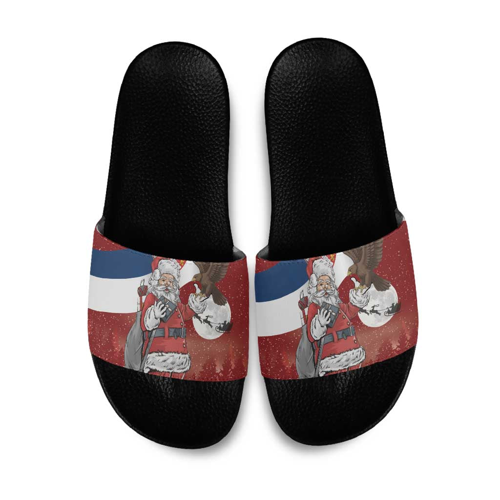 Serbia Santa Christmas Slide Sandals Christmas Serbian Eagle Flag Style - Wonder Print Shop