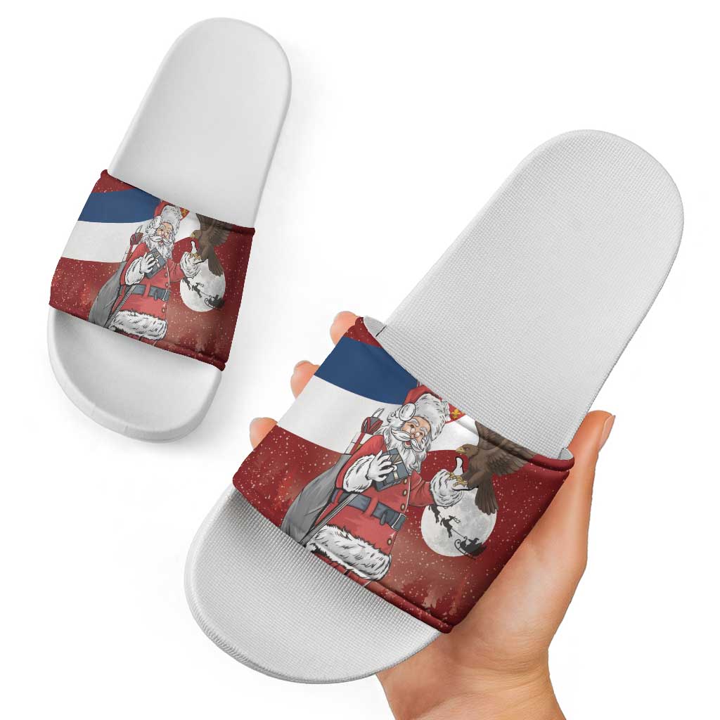 Serbia Santa Christmas Slide Sandals Christmas Serbian Eagle Flag Style - Wonder Print Shop