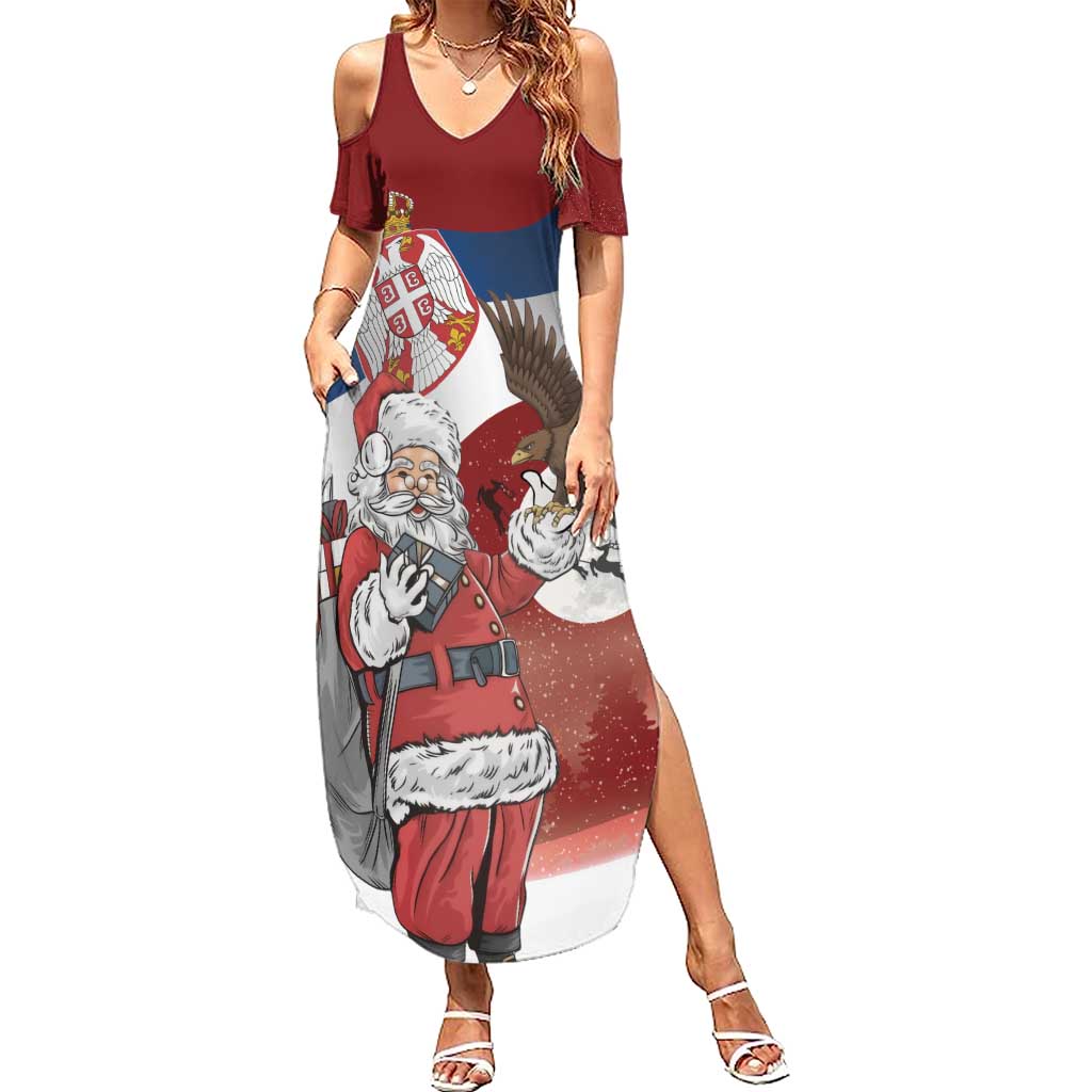 Serbia Santa Christmas Summer Maxi Dress Christmas Serbian Eagle Flag Style - Wonder Print Shop