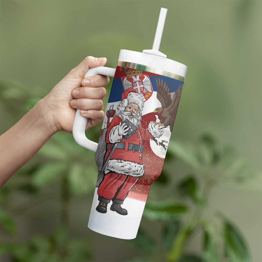 Serbia Santa Christmas Tumbler With Handle Christmas Serbian Eagle Flag Style - Wonder Print Shop