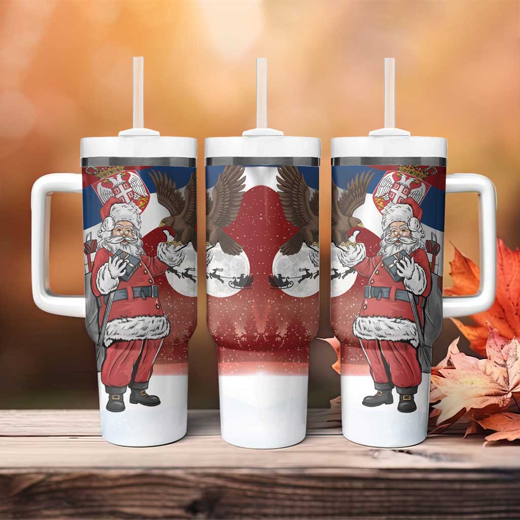 Serbia Santa Christmas Tumbler With Handle Christmas Serbian Eagle Flag Style - Wonder Print Shop