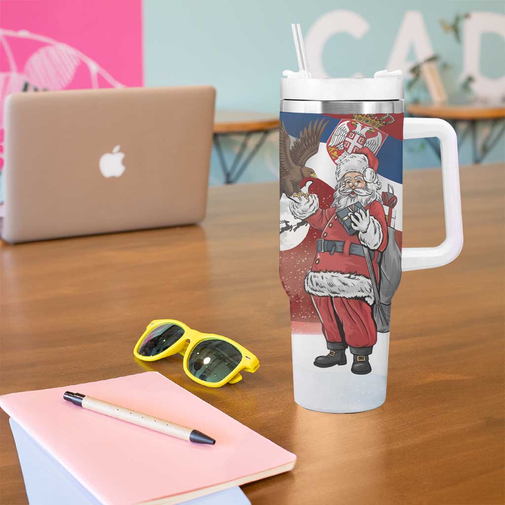 Serbia Santa Christmas Tumbler With Handle Christmas Serbian Eagle Flag Style - Wonder Print Shop